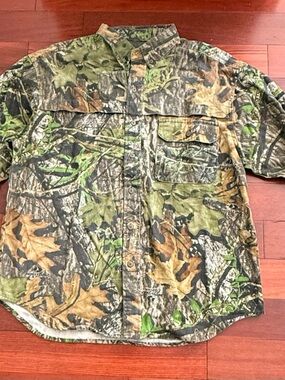 Field Staff Vented Camo Mossy Oak Button Up Twill Hunting Shirt - Size Large